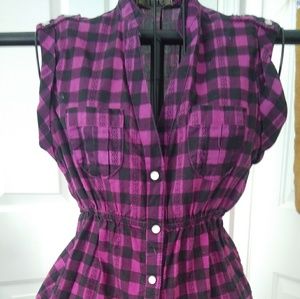 Pink and black checkered print dress size small